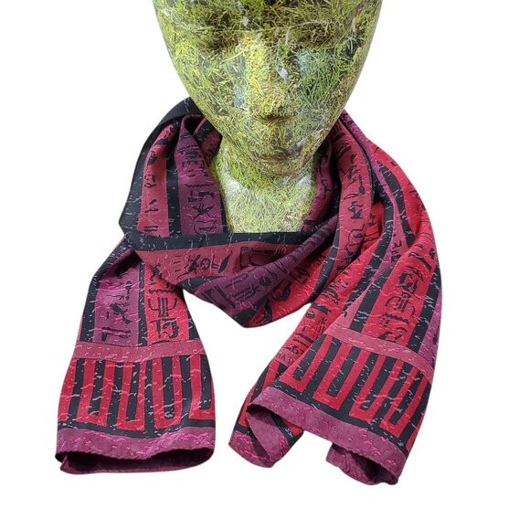 Vintage 90s Silk Metropolitan Museum Egypt Hieroglyphs 100% Silk Scarf - Picture 1 of 5